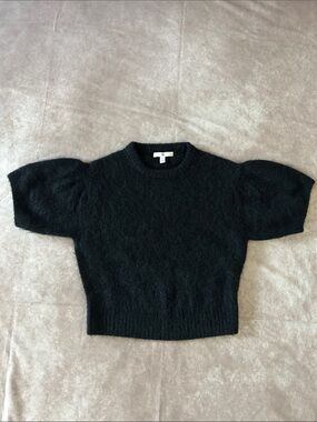 Banana Republic Black Alpaca Fuzzy Puff-Short Sleeve Crew Sweater Small